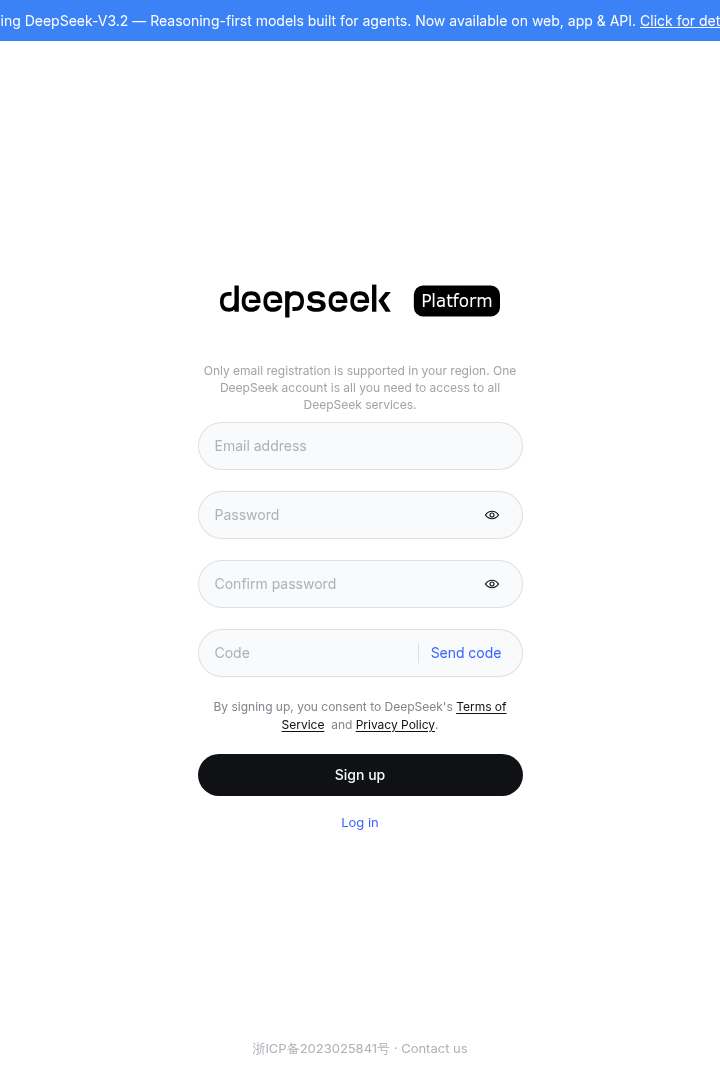 Captura de pantalla de DeepSeek Platform - Registro