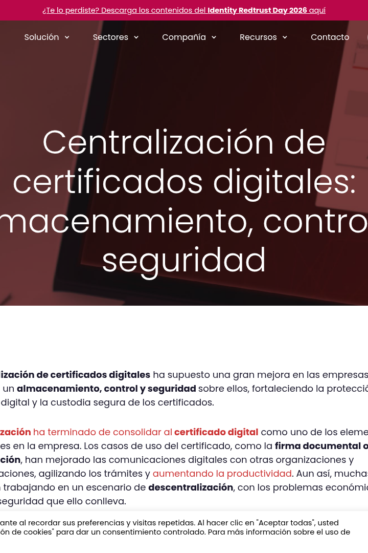 Captura de pantalla de Redtrust - Centralización de Certificados