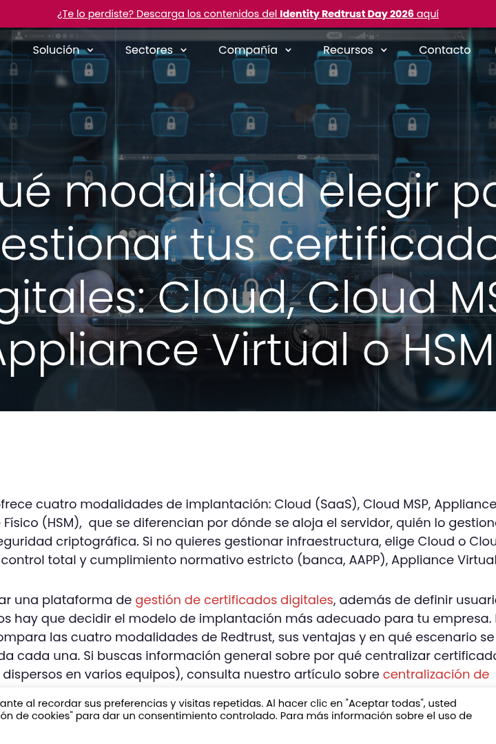 Captura de pantalla de Redtrust - Custodia de Certificados