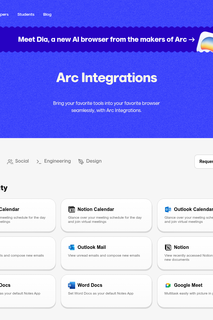 Captura de pantalla de Arc - Integraciones