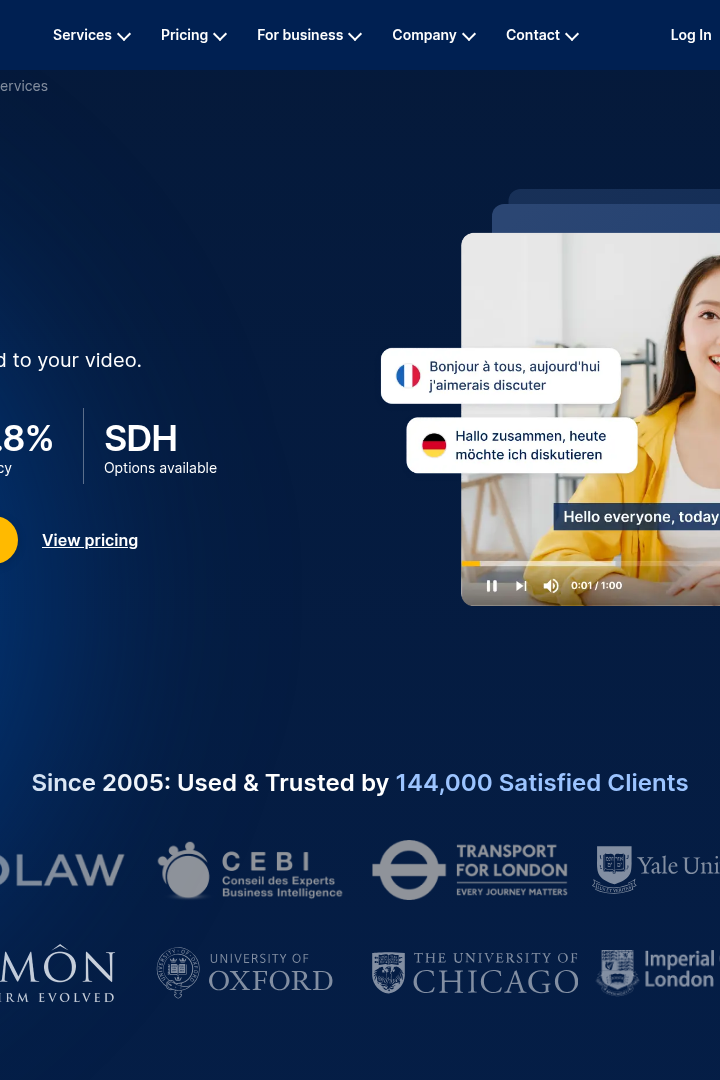 Captura de pantalla de GoTranscript - Servicios de Subtitulado