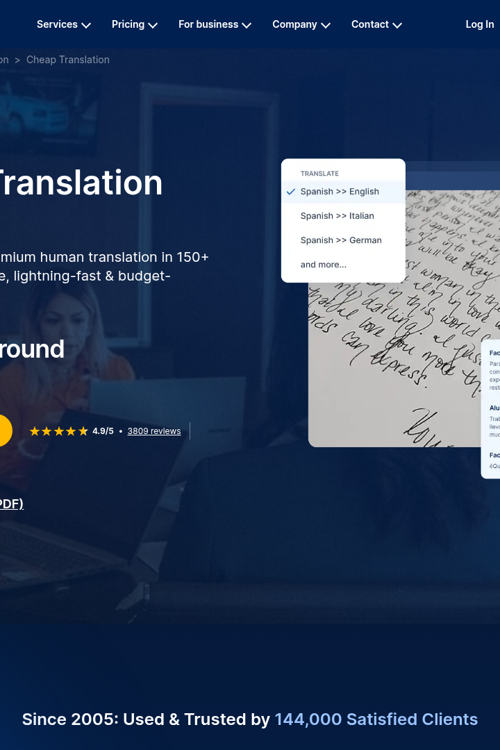 Captura de pantalla de GoTranscript - Servicios de Traducción
