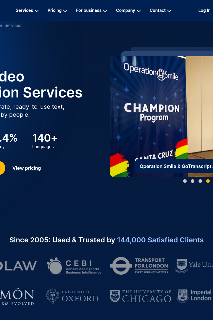 Captura de pantalla de GoTranscript - Servicios de Transcripción