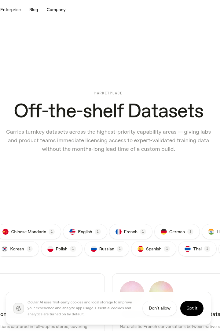 Captura de pantalla de Ocular - Mercado de Datos Humanos