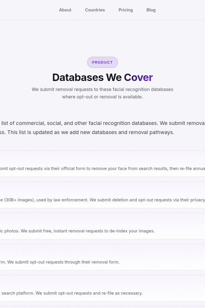 Captura de pantalla de FacePrivacy - Bases de Datos