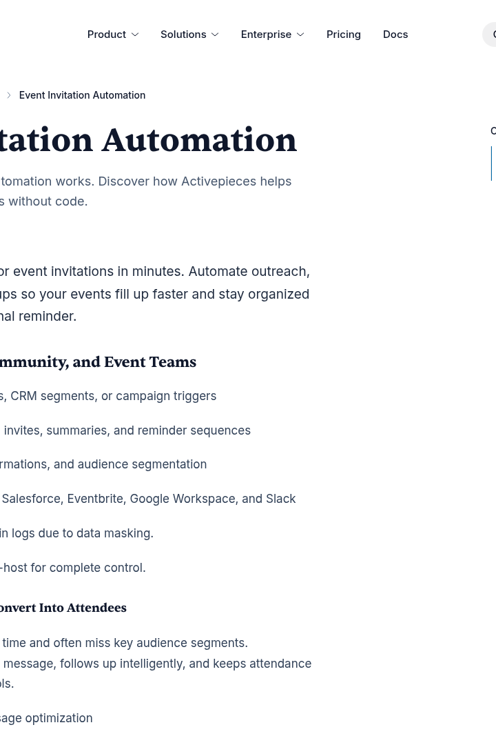 Captura de pantalla de Activepieces - Caso de Uso: Automatización de Eventos