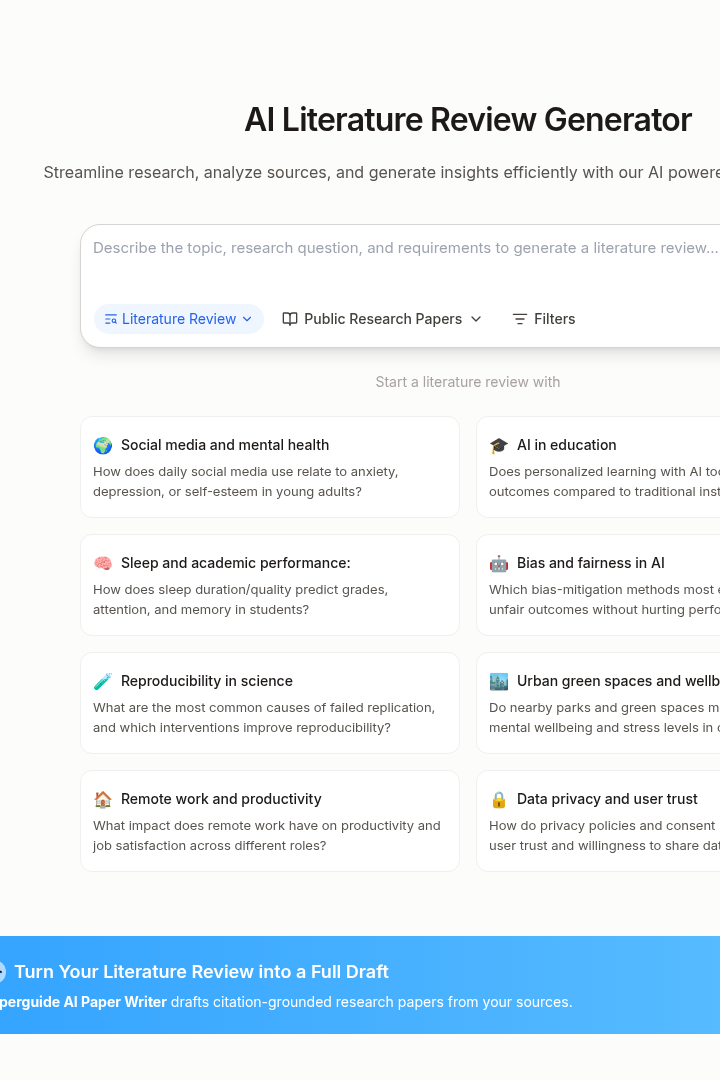 Captura de pantalla de Paperguide.ai - Revisión de Literatura IA