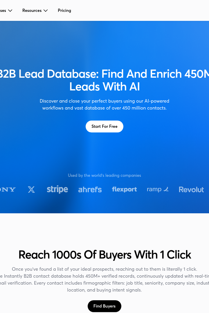 Captura de pantalla de Instantly AI - Buscador de Leads B2B