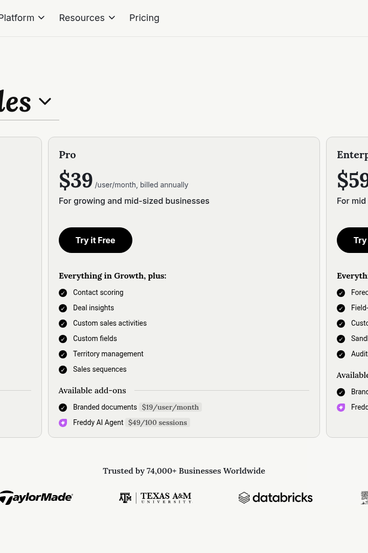 Captura de pantalla de Freshworks - Precios de CRM