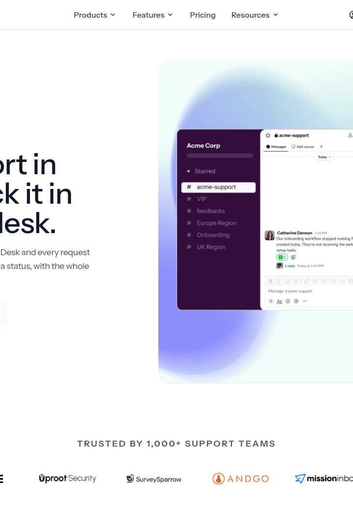 Captura de pantalla de Sparrowdesk - Integración Slack