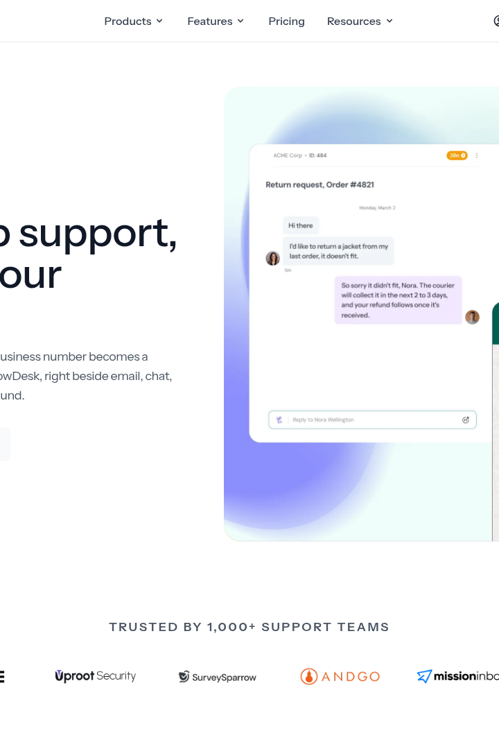 Captura de pantalla de Sparrowdesk - Integración WhatsApp