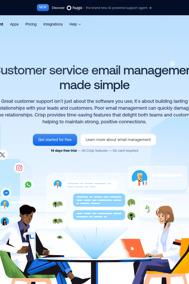 Captura de pantalla de Crisp - Gestión de Correo Electrónico