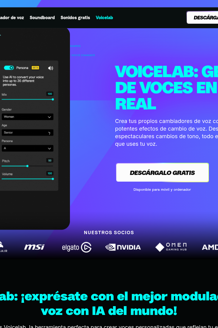 Captura de pantalla de Voicemod - Editor de Voz