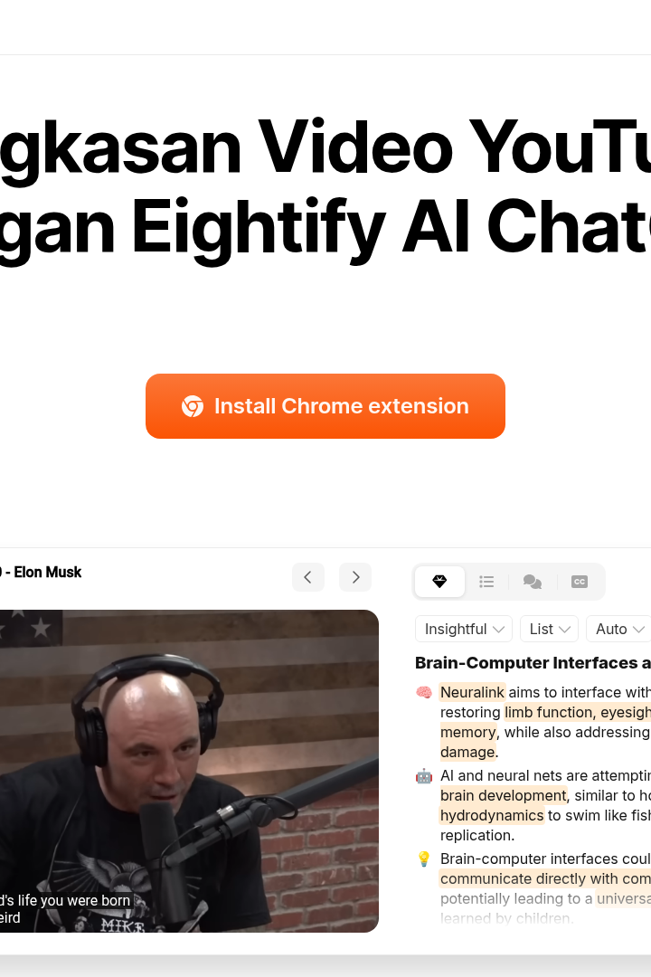 Captura de pantalla de Eightify - Resumen de YouTube con Extensión ChatGPT