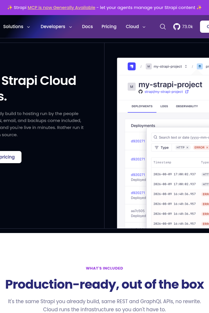 Captura de pantalla de Strapi - Plataforma Cloud