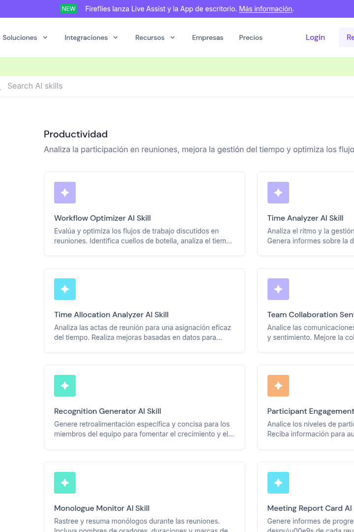 Captura de pantalla de Fireflies.ai - Funcionalidades para Productividad