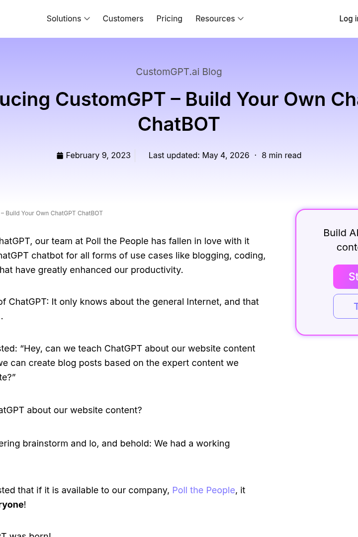 Captura de pantalla de CustomGPT.ai - Creación de Chatbot