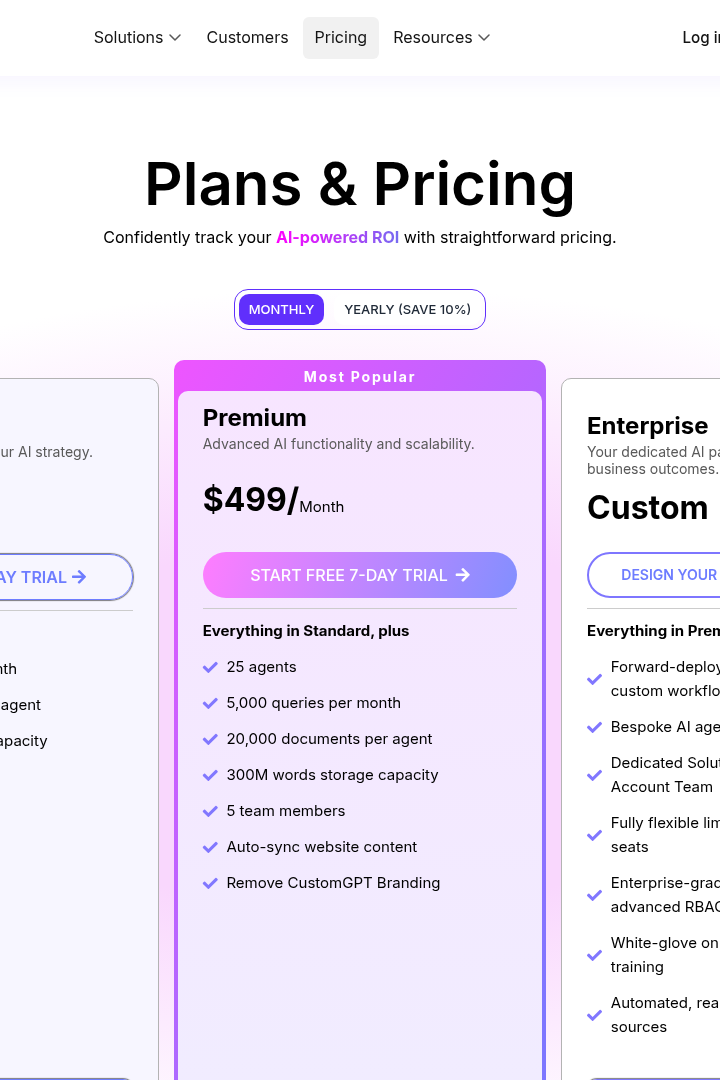 Captura de pantalla de CustomGPT.ai - Precios