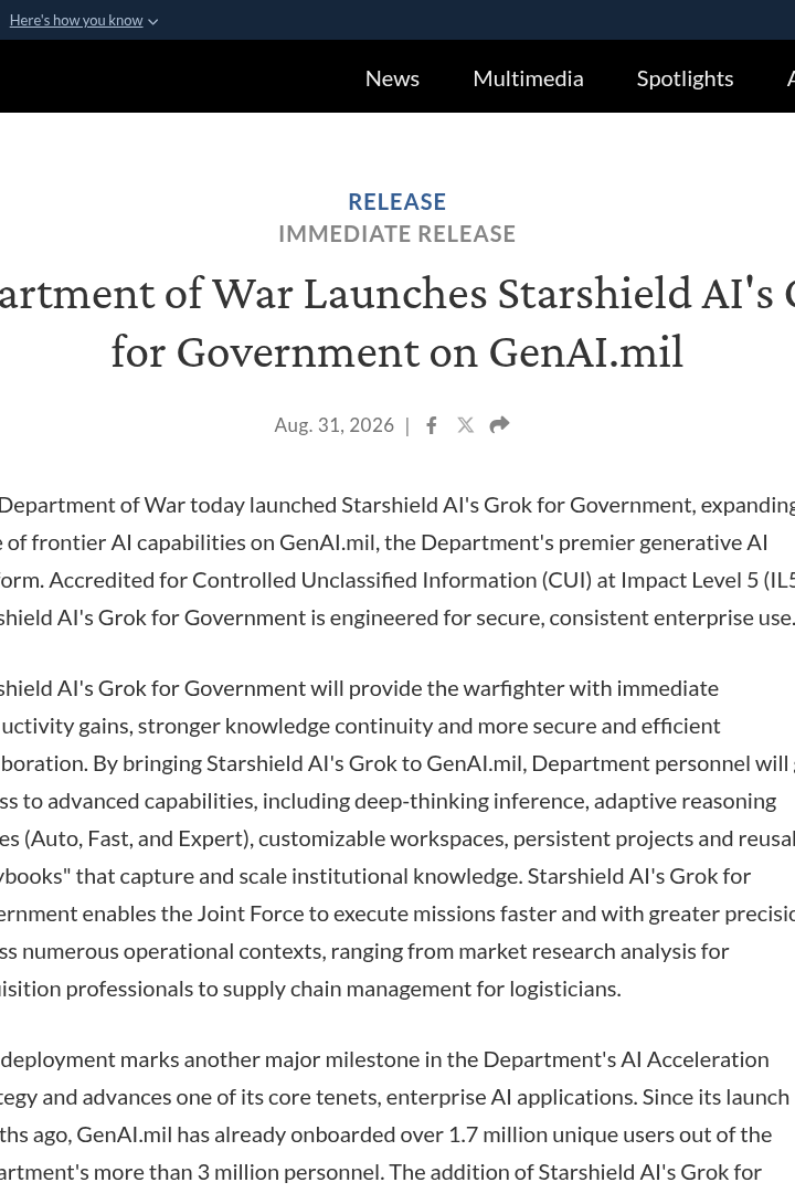 Captura de pantalla de Starshield AI's Grok for Government - Hero