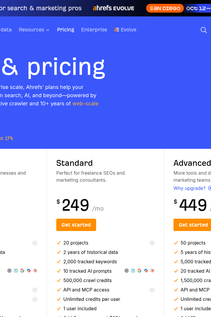 Captura de pantalla de Ahrefs - Precios