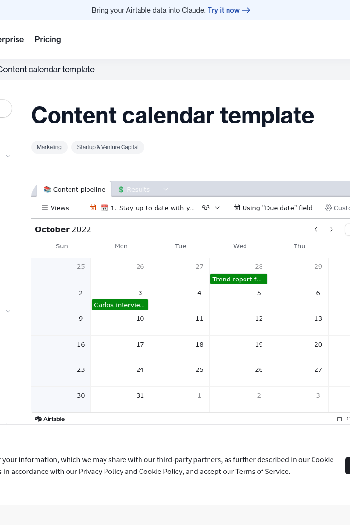 Captura de pantalla de Airtable - Plantilla de Calendario de Contenidos