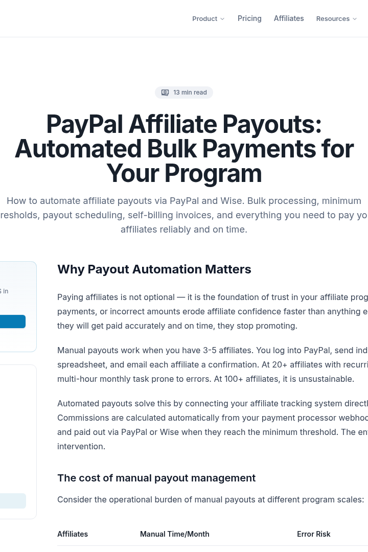 Captura de pantalla de Refgrow - Pagos de afiliados con PayPal