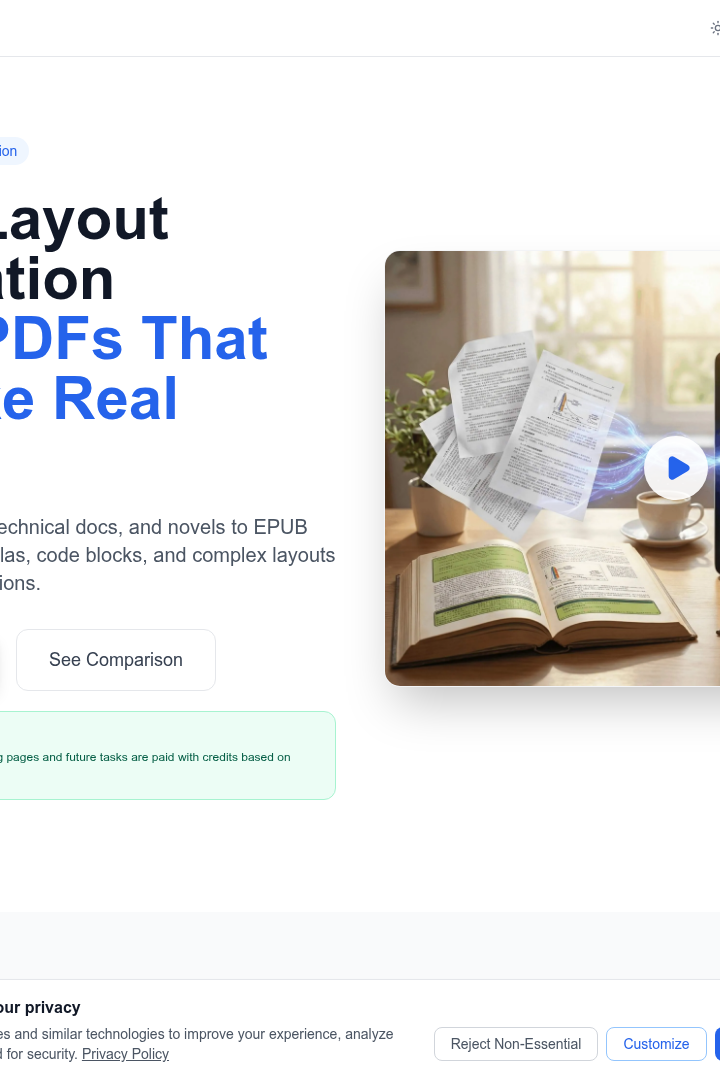 Captura de pantalla de PDF2EPUB.AI - Hero