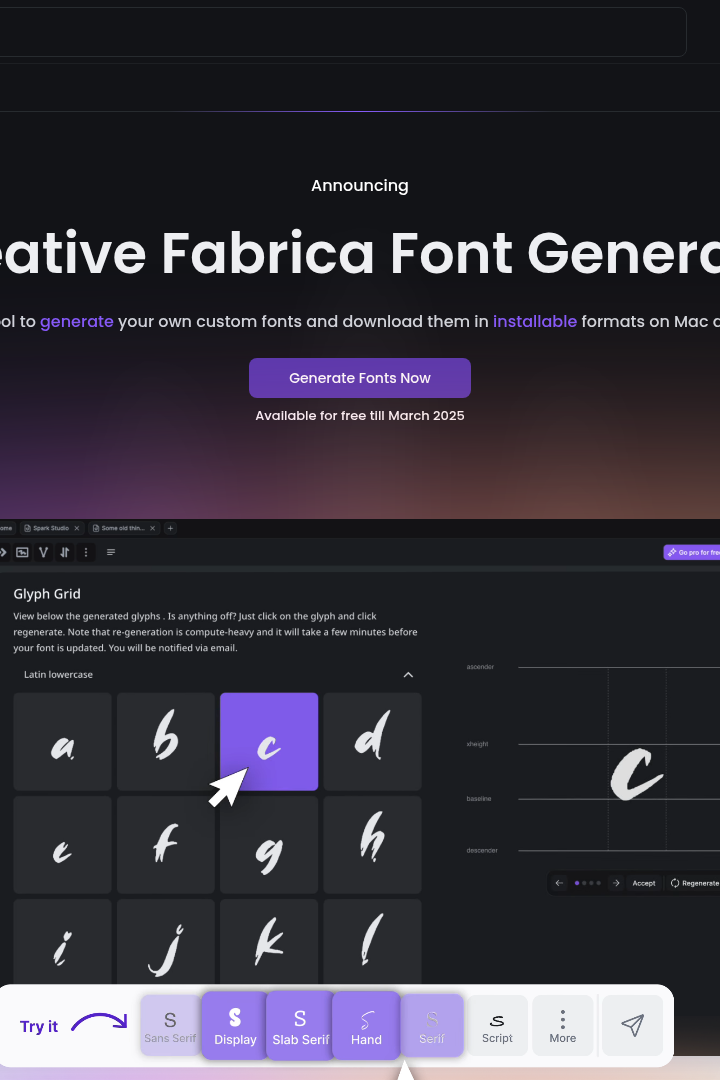 Captura de pantalla de Creative Fabrica Tools - Generador de Fuentes IA