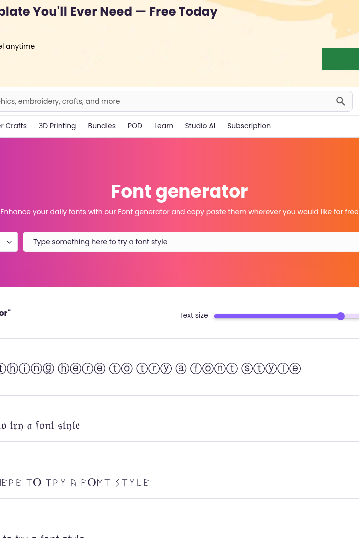 Captura de pantalla de Creative Fabrica Tools - Generador de Fuentes