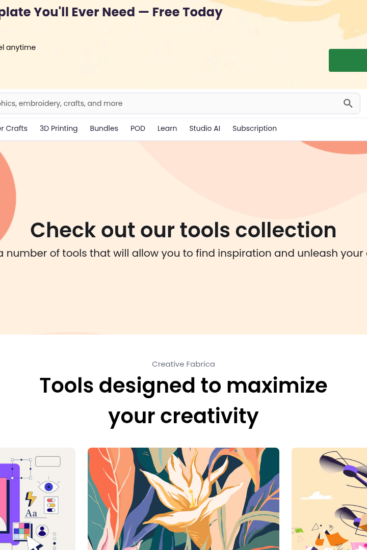Captura de pantalla de Creative Fabrica Tools - Hero