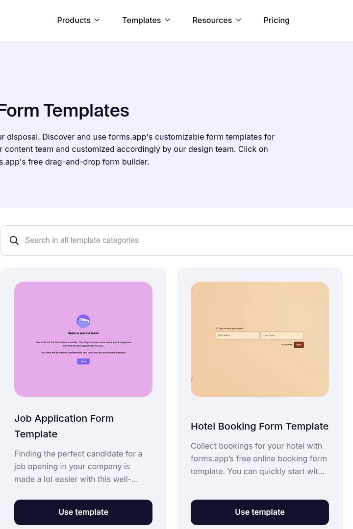 Captura de pantalla de forms.app - Plantillas de Formulario