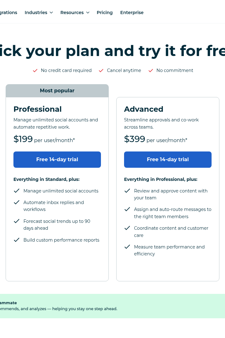 Captura de pantalla de Hootsuite - Precios
