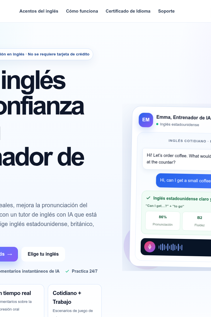 Captura de pantalla de EnglishPal.ai - Características (ES)