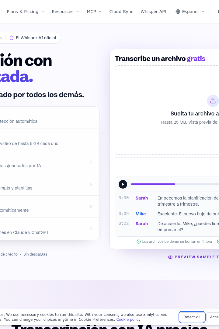 Captura de pantalla de WhisperAI - Transcripción IA