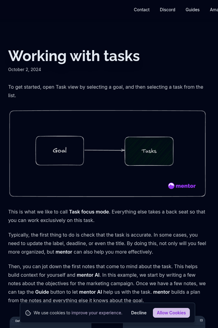 Captura de pantalla de GoalMentor - Vista de Tareas