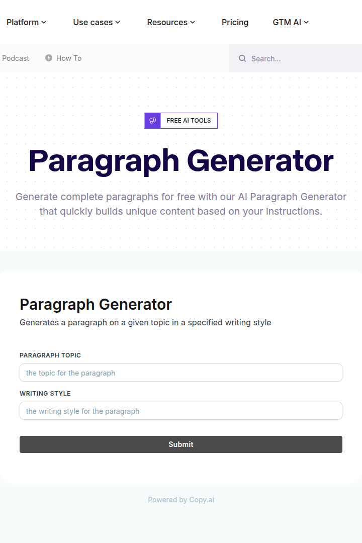 Captura de pantalla de Copy.ai - Generador de Párrafos