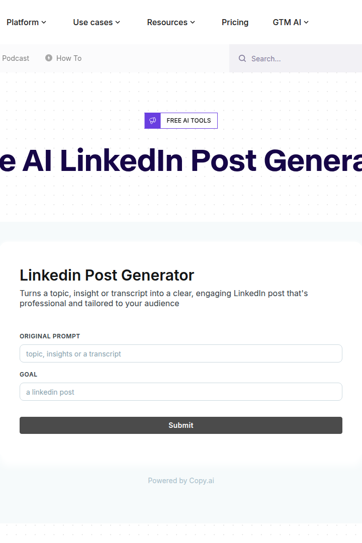 Captura de pantalla de Copy.ai - Generador de posts de LinkedIn