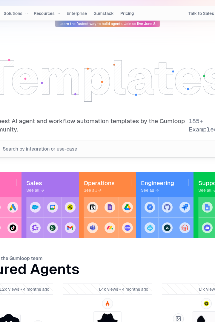 Captura de pantalla de Gumloop - Plantillas de Agentes