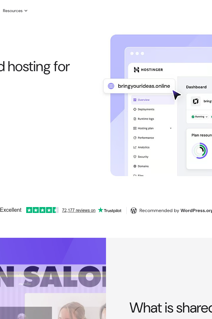 Captura de pantalla de Hostinger - Alojamiento Web Compartido