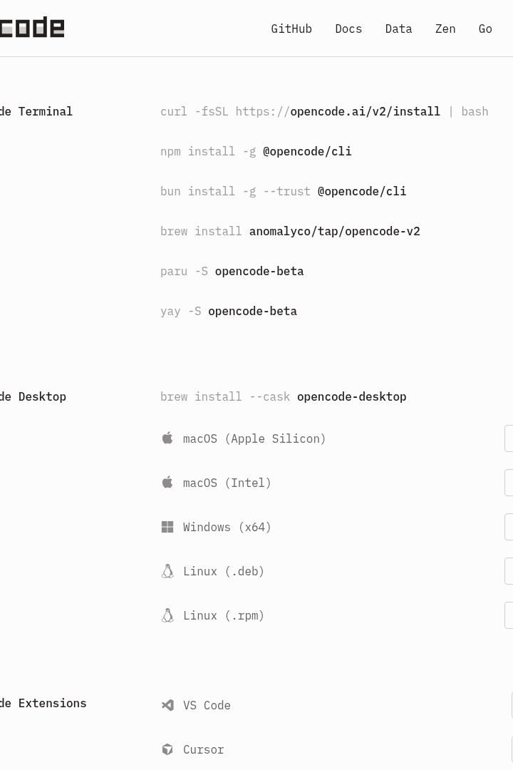 Captura de pantalla de OpenCode - Descargar
