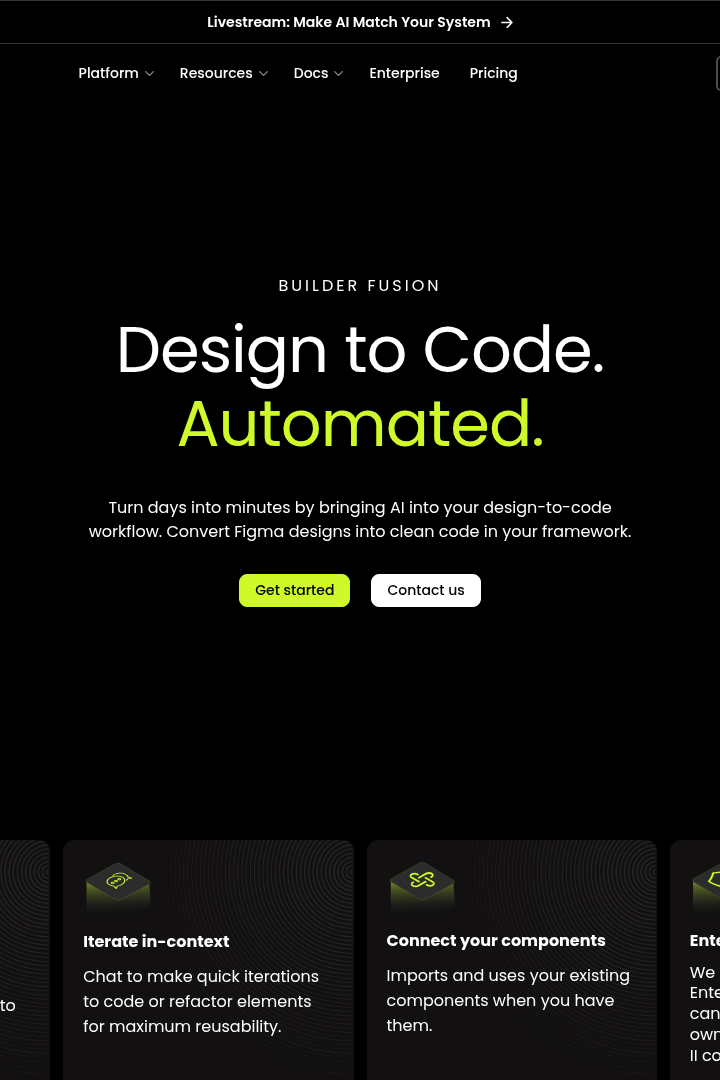 Captura de pantalla de Builder.io - Diseño a Código
