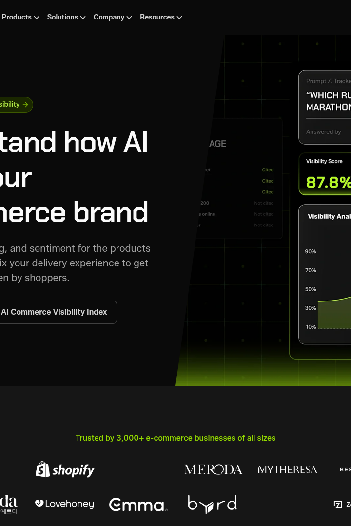 Captura de pantalla de Perform.AI: AI Commerce Visibility - Hero