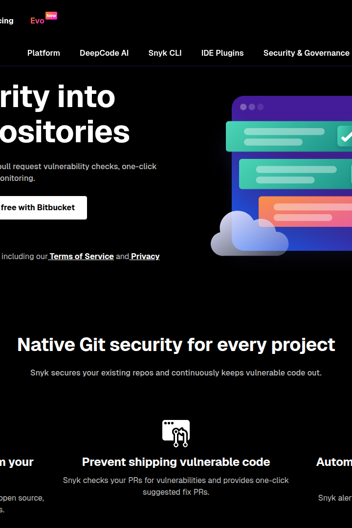 Captura de pantalla de Snyk - Seguridad para Repositorios Git