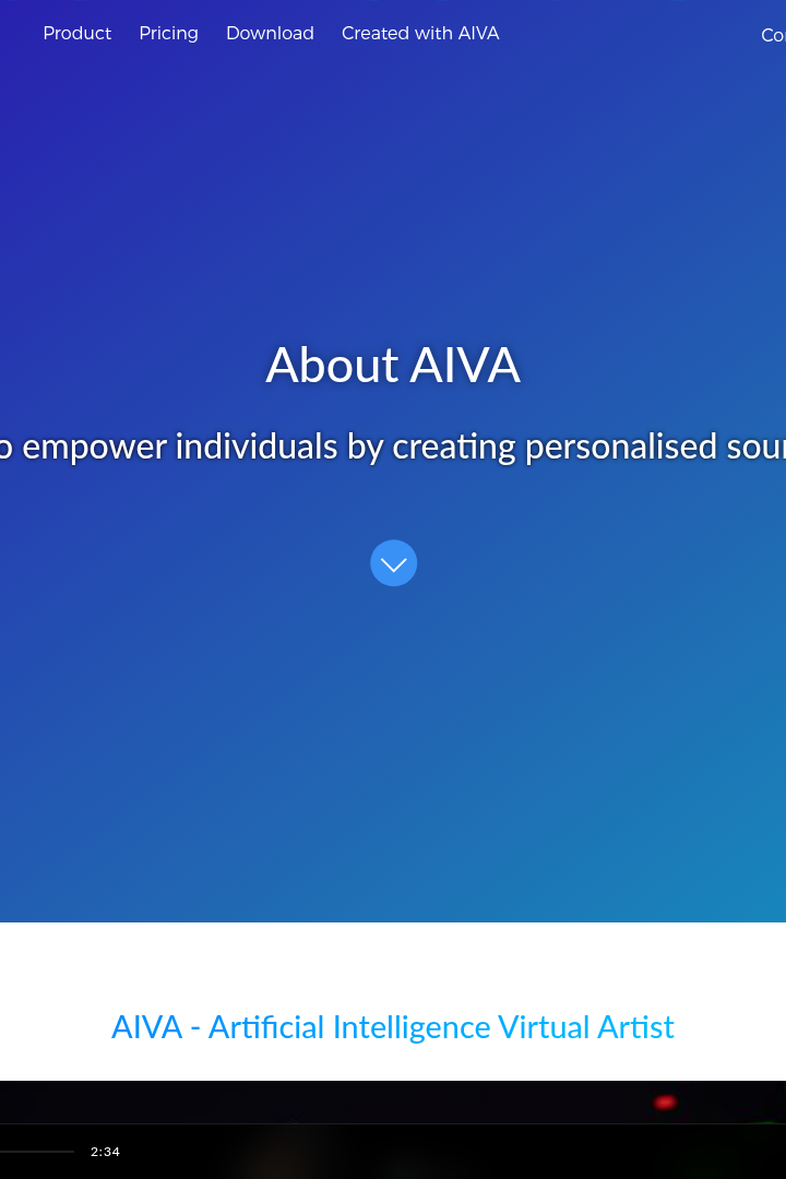 Captura de pantalla de AIVA - Acerca de