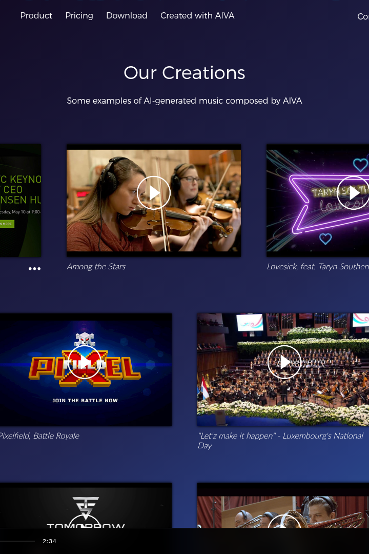 Captura de pantalla de AIVA - Creaciones Musicales