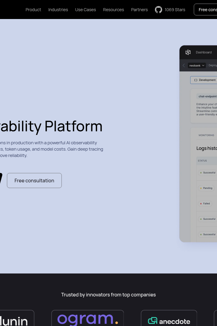 Captura de pantalla de Dynamiq - Observabilidad