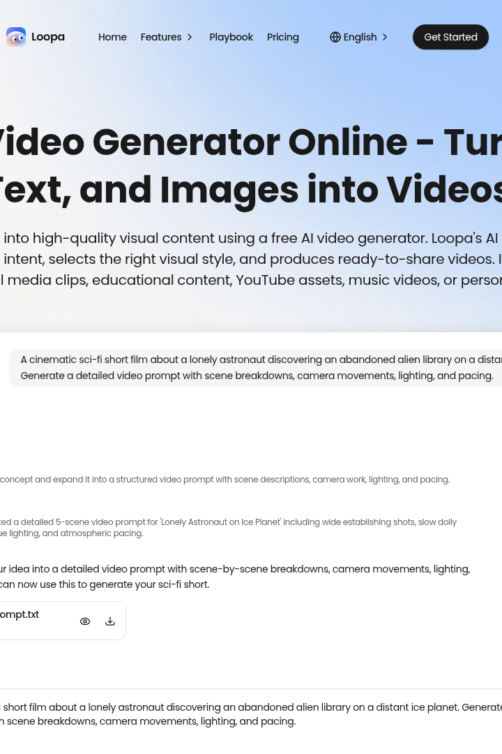 Captura de pantalla de Loopa - Generador de Videos AI