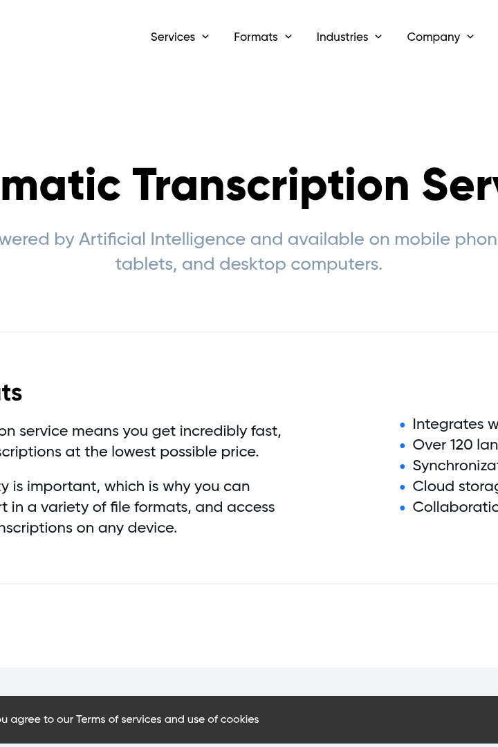 Captura de pantalla de Transcribe.com - Servicios