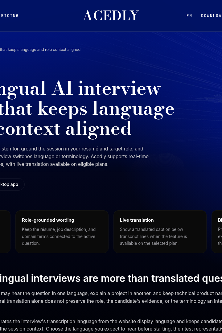 Captura de pantalla de Acedly - Asistente de Entrevista Multilingüe