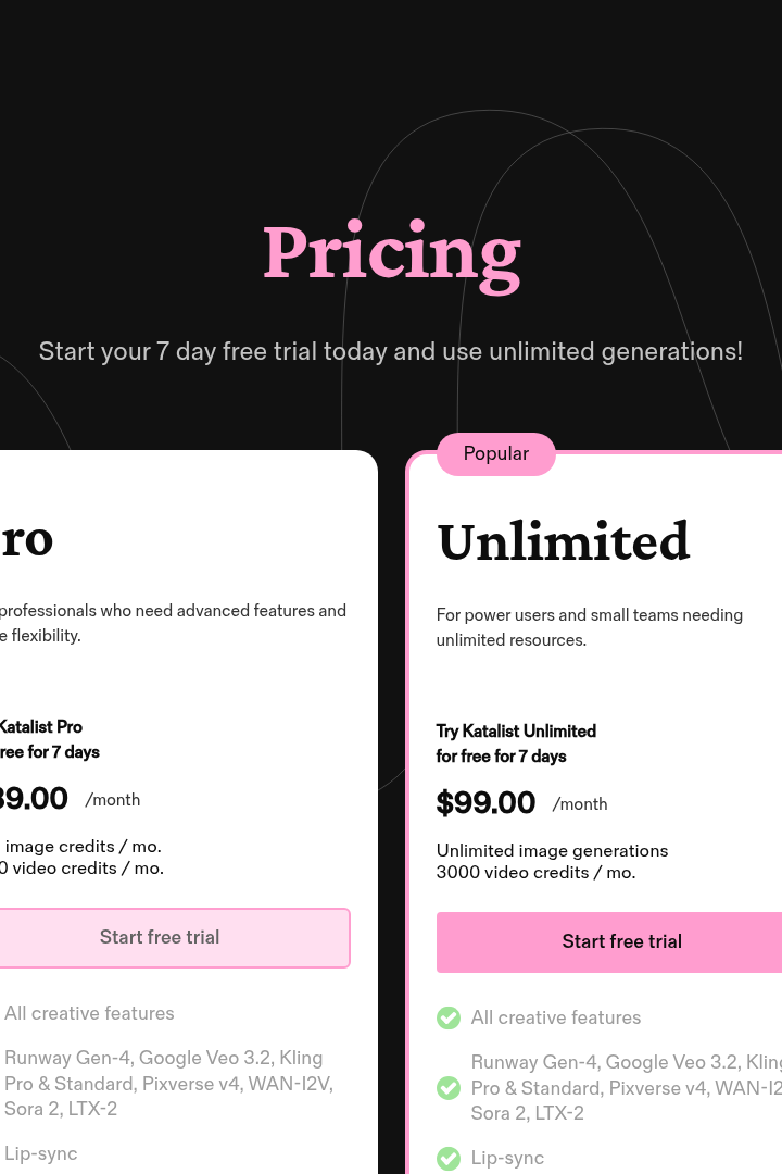 Captura de pantalla de Katalist AI - Precios